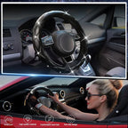 Steering Wheel Cover, Auto Cute PU Diamond Bling Breathable Soft Comfort Leather Car Interior Accessories Sparkly Fit Most O-Shaped Steering Wheels for Women Men (Black-Bling)