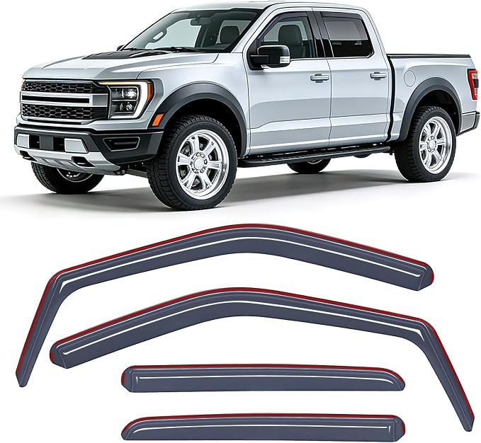 in-Channel Rain Guards for Ford F150 SuperCrew 2015 2016 2017 2018 2019 2020,Window Visors Vent Deflectors, Smoke Tinted, Wind & Rain Protection, Car Wash Safe – 4PCS