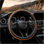 Car Steering Wheel Cover Full Surround - Soft Breathable Anti-Slip Heavyweight Safety Cover, Thick Cushioned Sports Style Universal Fit for Auto Truck SUV (Black/Orange)