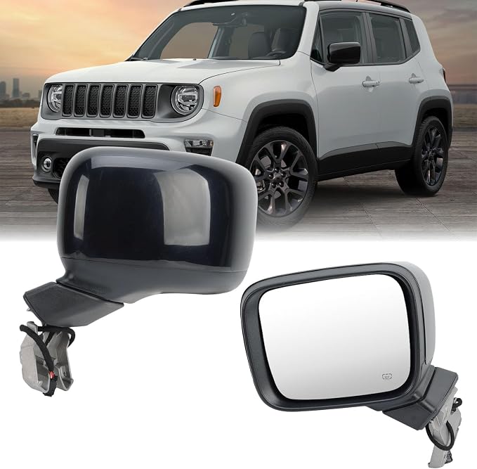 Left Driver Side Mirror Compatible with Jeep Renegade 2015-2025 Heated Manual Folding Power Glass Paintable Black