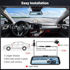 Rear View Mirror Camera, Mirror Dash Cam for Car 1080P Front & Rear Mirror Cameras 9.66 Inch HD IPS Full Touch Screen 64G Card Night Vision Motion Detection Loop Recording 24H Parking Monitor