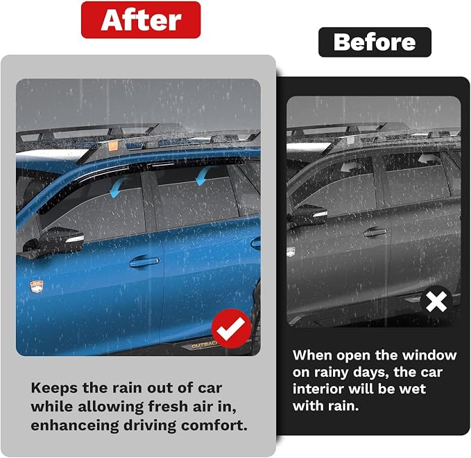 Window Visors Rain Guards for 2020-2025 Subaru Outback Premium Limited Touring Accessories, Outside-Mount Tape-On Side Window Wind Deflectors Vent Visors Shades Rainproof Black 4PCS