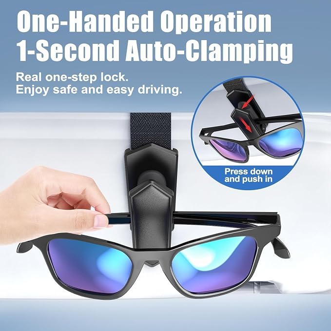 Sunglass Holder for Car (One-Handed-Operation, Gentle & Secure Hold, Silicone Padded, Universal Fit, Metal Clip) Visor Sunglass Holder Clip,Visor Sunglass(Black, 1 Pack)