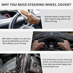 Black & White Nappa Leather Steering Wheel Cover, 14.5-15 inch Universal Car Steering Wheel Cover Non-Slip Breathable Absorbing Sweat Car Accessories