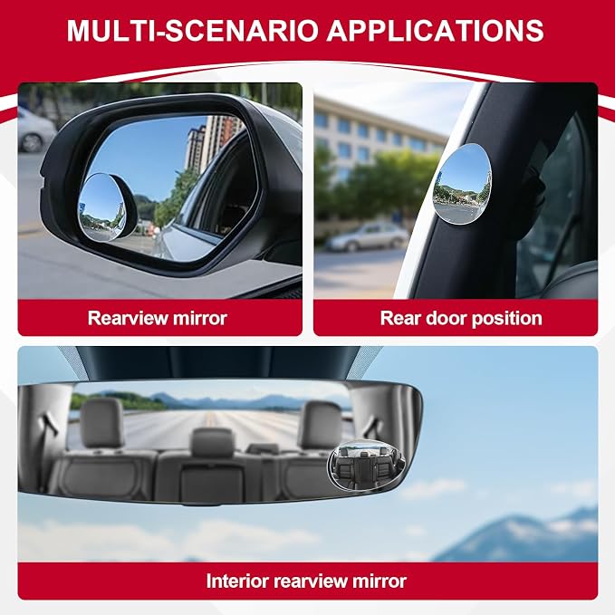 Blind Spot Mirror, Oval HD Glass Frameless Convex Rear View Mirror with wide angle Adjustable Stick for Cars SUV and Trucks, Pack of 2