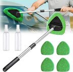 Car Windshield Cleaning Tool Set, Interior Exterior Auto Glass Cleaner Kit with Detachable Handle, 4 Reusable Microfiber Pads, Extendable Wiper Brush for Cars Trucks Home (Green)
