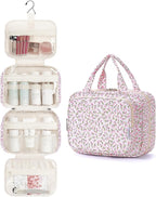 Hanging Toiletry Bag for Women Travel Makeup Bag Organizer Toiletries Bag for Travel Size Essentials Accessories Cosmetics (Pink Flower (Medium))