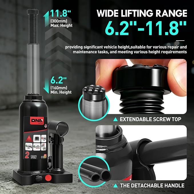 2 tons / 4000 lbs Lifting Automotive Welded Hydraulic Bottle Jack for Sedans Repair, with Manual Handle & Carrying Storage Case, Black
