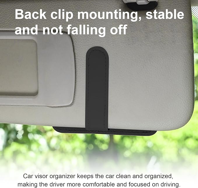 Car Sun Visor Organizer, Small Auto Visor Organizer and Storage, Registration and Document Holder, Vehicle Accessories for Sunglasses, Document, Card, Pen, Driver License (Black)