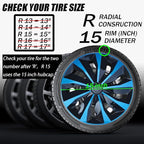 Hubcap Wheel Cover Replacement R15 Hub Caps Universal-Fit Steel Wheel Rim Cover ABS Material Exterior Accessories for Car Truck SUV Van -Set of 4（15-inch，Blue-Black）