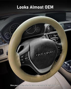 Leather Steering Wheel Cover Lace Up, Stitch on Steering Wheel Wrap, Universal Fit 13-20 Inch Car Truck Pickup Boat, A Whole Piece of Cowhide, DIY w/Needle Thread (Size L5, Beige)