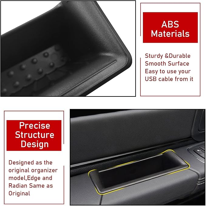 for Ram 1500 Door Side Organizer Tray 2019 2020 2021 2022 2023 2024 2025 2026, for Ram 1500 Door Pocket Insert 4 Pcs with White-Lines Mats (Does not fit 2500 3500)