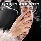 Furry Car Steering Wheel Cover with Gear Shift Cover, Soft and Warm, Cute Fluffy Auto Decor for Women Men, Standard Size, 2 PCS Set, Pink Leopard