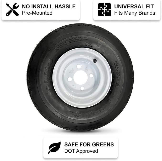 2-Pack Golf Cart Tires On Rims 18 X 8.5 X 8 18-850-8 18X8.50-8 White 4 Lug 8 Inch Wheel - 2 YEAR WARRANTY