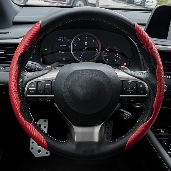 2pcs Carbon Fiber Anti-Skid Steering Wheel Cover, Waterproof & Segmented Butterfly Design, Universal 99% Vehicle Wheel Cover Protector, Car Interior Accessories (Red-2pcs)