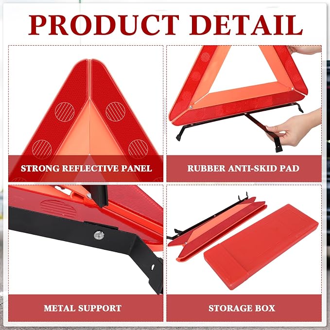 Warning Safety Triangles for Vehicles Foldable Roadside Emergency Kit Emergency Reflective Triangles with Base and Carrying Case for Cars Trucks Breakdown(24 Pack)
