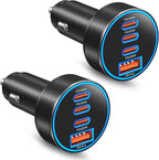 USB-C Car Charger, 2 Pack 4-Port 98W Car Charger USB C Fast Charger,3 USB-C & USB-A Car Cigarette Lighter USB Charger Fast Charging for iPhone 17/16/15/14 Series,iPad Pro,Galaxy S26/S25 Ultra,Pixel
