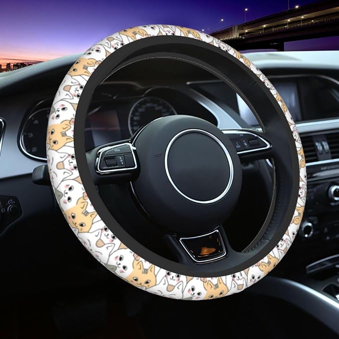 Cat Steering Wheel Cover Anti-Slip Universal for 14.5-15 Inch Car Steering Wheel Cover Women with 2 Pieces Car Coasters Suitable for Men Women