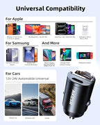 65W USB C Car Charger Fast Charging，12V USB Outlet Accesorios para Carro，Cigarette Lighter USB Charger，Car Phone Charger for iPhone/17/16/15/14/13 Samsung S25 S24 S23Google Android