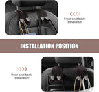 2 PCS Car Seat Headrest Hook, Car Hooks for Headrest, Storage Double Heart Shape Hooks, Suede Foldable Soft Hook Organizer, Universal for Cars (Black)