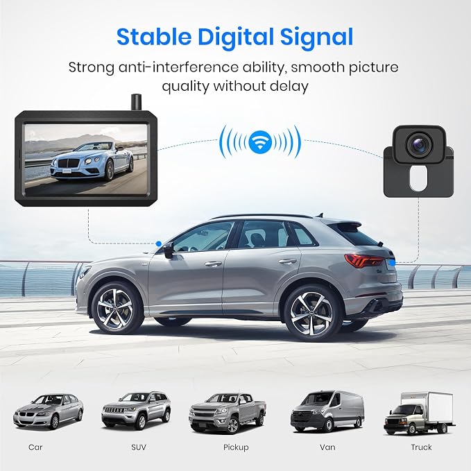 CS-2 Wireless Backup Camera with 4.3" Car Monitor, Easy Install Stable Digital Signal Back Up Camera System, Super Night Vision Reverse Cam for Truck, SUV, Van, Trailer | Stable Digital Signal Back Up Camera System, Super Night Vision Reverse...