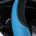 Auto Car Genuine Leather Steering Wheel Cover Anti Slip Wrap 15" (Blue)