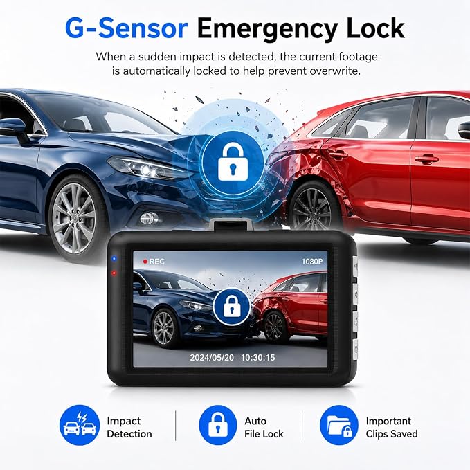 3-inch 1080p High-Definition Dash cam for Cars, 24 Hour Recording, 170° Large Wide-Angle,Super Night Vision, G-Sensor Parking Monitoring Loop Video Motion Detection