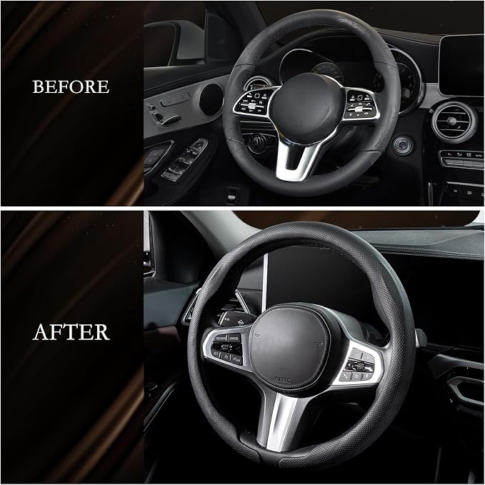 Car Steering Wheel Cover, Ultra-Thin Car Steering Wheel Cover,Comfortable & Breathable Microfiber,Universal Fit for Most Cars, Nappa Black