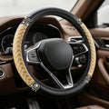 Bling Soft Leather Steering Wheel Cover, Steering Wheel Protector, 15 Inch Rhinestones Car Elastic Protector with Crystal Diamond for Women Girls, Car Accessory for Vehicles (Beige)