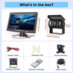 Vehicle Backup Camera 7" Monitor Kit | 18 IR Night Vision, Waterproof Rear View Camera, For RVs, Bus, Trailer, Truck, 65ft 4 Pins Aviation Extension Cable
