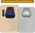 Back Massager with Heat, Shiatsu Chair Cushion for Lower Back | Upper & Lower Back 2-Level Heat, 16 Nodes Bidirectional Deep Kneading, Removable Washable Cover, Universal Fit for Mom, Dad
