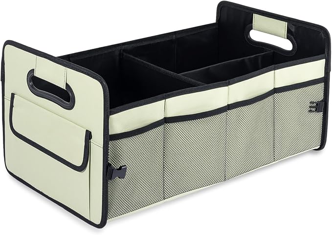 Car Trunk Organizer, Car Organizers and Storage Collapsible Multi Compartment Container Box, Adjustable Car Accessories for SUV Sedan Truck, Standard Size, Light Green
