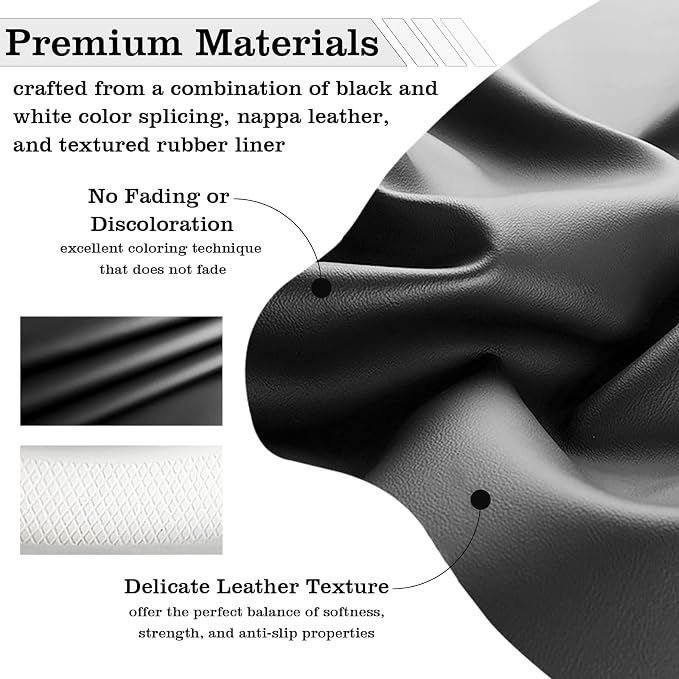 Car Leather Steering Wheel Cover - Panapi Material, Universal 14.5-15 Inch Leather Anti-Slip Breathable Auto Steering Wheel Covers for Men Women (Nappa Leather - Black & White)
