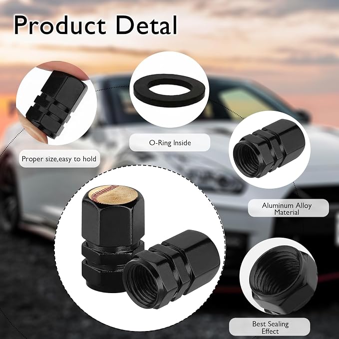 4Pack Baseball Tire Valve Caps Universal Tire Air Cap Valves Stem Covers | Aluminum Alloy Rust-Proof Valve Stem Caps,for Auto SUV Truck Motorcycle Bicycle,Baseball Gifts Decor for Women Men Drivers