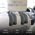 Suede Leather Headrest Hooks for Car, 2 Pack Double Seat Back Organizer Hooks for Purses & Bags, Heavy Duty Metal Car Purse Holder for Handbags, Grocery Bags, Universal Vehicle Storage Accessories
