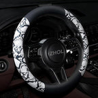 Snake Skin Steering Wheel Cover, Universal 14.5-15 inch Breathable Microfiber Leather Anti-Slip Car Steering Wheel Protector for Women Men, Black&White