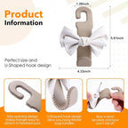 Car Purse Hook, Cute Bow Hooks for Headrest - Leather U-Shaped Purse Holder for Car, Flexible Seat Back Organizer & Durable Vehicle Accessories for Bags, Coats & More (Beige-2 Pack)