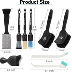 MVEQRRN 9PCS Car Detailing Brushes Set, Boar Hair Detail Brushes,Car Detailing Wheel Kit (Black) | Soft & Stiff Bristle Detail Brush, Scratch-Free Rim & Tire Cleaning Kit, Interior & Exterior Wheel Brush for Cars,Trucks,SUV