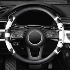 Cow Print Steering Wheel Cover, Universal 14.5-15 inch Breathable Microfiber Leather Anti-Slip Car Steering Wheel Protector for Women Men, Black&White
