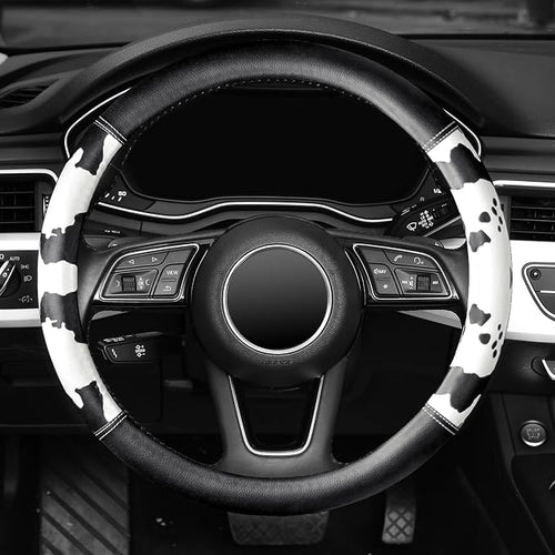 16 inch Steering Wheel Cover Cow Print, Breathable Microfiber Leather Compatible Large-Size for F150 F250 F350 Ram 4Runner Tacoma Tundra Range Rover Model Car Accessories for Women Men