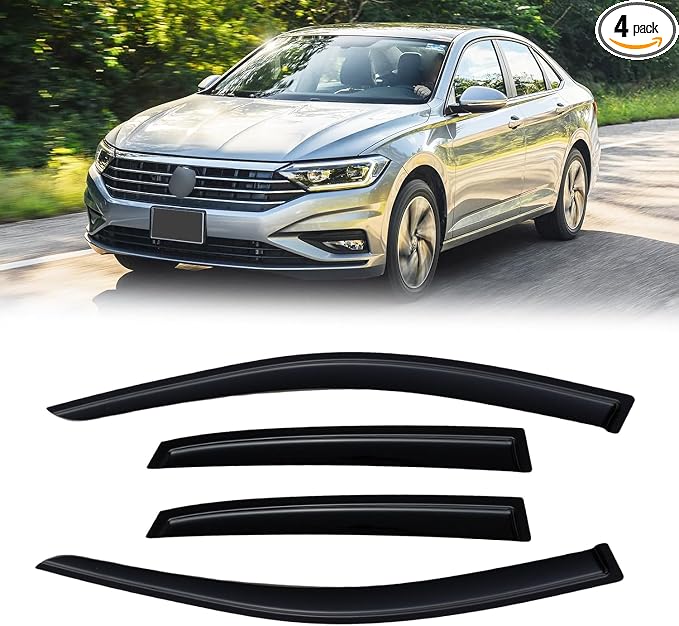 Window Rain Guards for 2019-2025 Volkswagen Jetta, Window Visor Guard Vent Wind Shade Deflector Rain Shield Protector Sun Visor for 19-25 Jetta,Tape-on/Outside-Mount, 4PCS