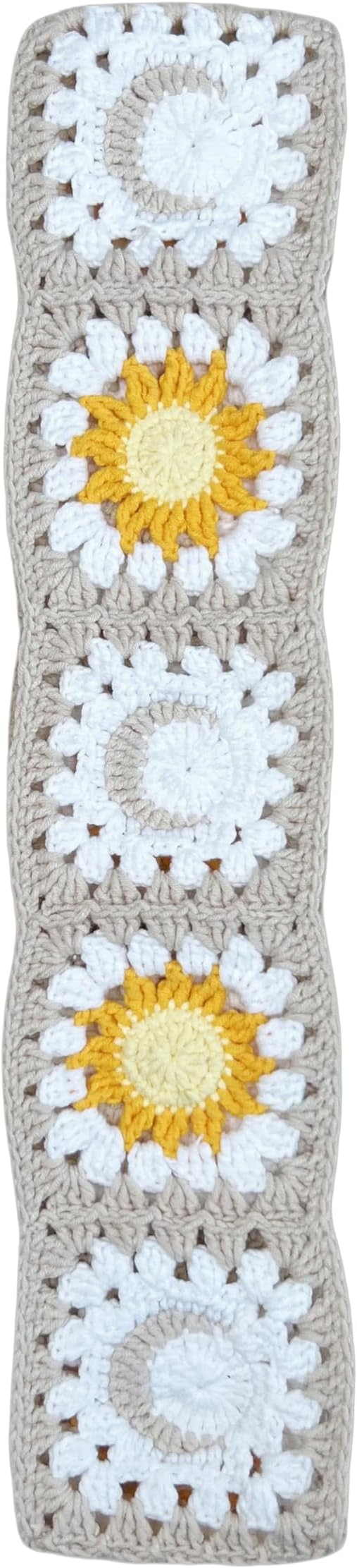 Handmade Crochet White Moon and Sun Car Steering Wheel Covers Universal 14-15 inch for Women and Men (Steer Wheel Cover+ 2 Belt Cover)
