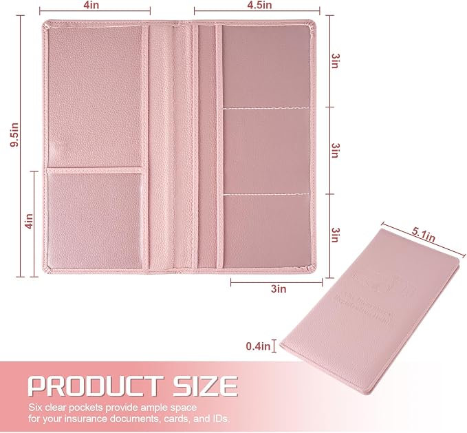1Pack Car Registration and Insurance Holder,Car Document Holder for Cards License with Magnetic Shut,Vehicle Glove Box Car Organizer for Documents, Cards, License(Embossed leather Pink)