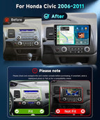 DSP Car Stereo Radio for Honda Civic 2006-2011 with Wireless Carplay Android Auto MirrorLink 10.1 inch HD Touch Screen Built-in GPS 26UIs 5.0Bluetooth Car Radio 5G WiFi AHD Backup Camera Mic