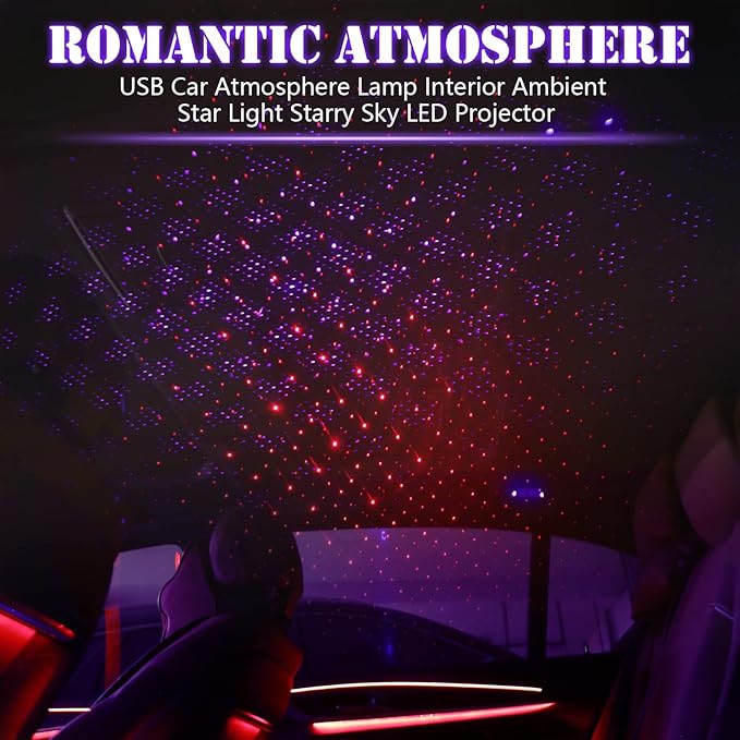 2 Pack USB Star Projector Night Light Adjustable Romantic Projector Car Interior Roof Lights Portable LED Night Star Lamp Atmosphere Decorations for Ceiling, Bedroom, Party