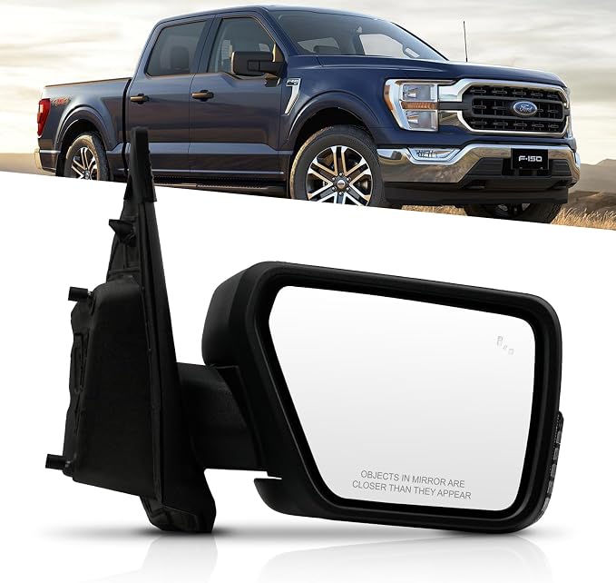 Passenger Side Mirror for Ford F150 2021 2022 2023 2024, Right RH Heated Mirror Assembly with Blind Spot Detection, Turn Signal Light and Puddle Light - OEM Style