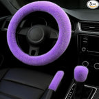 Fluffy Steering Wheel Cover 3PCS Set – Plush Fuzzy Fur Steering Wheel Cover with Gear Shift Cover & Handbrake Cover, Winter Warm Car Accessories, Car Interior Accessories for Women (Purple)