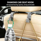 4PCS Bling Car Seat Headrest Hooks, Vehicle Back Seat Purse Handbag Hanging Holder with Crystal Rhinestone, Diamond Storage Organizer Hook,Bling Car Accessories for Women (White)