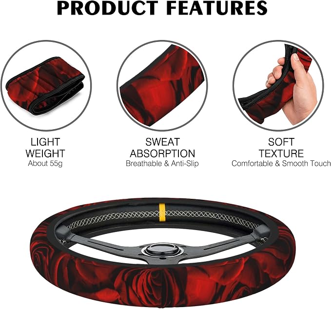 Watercolor Skull and Roses Car Steering Wheel Cover, Non-Slip Absorbing Sweat Car Wheel Cover Accessories for Men Women,Universal 15" Fit Auto SUV Vans Trucks