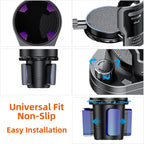 2-in-1 Adjustable Car Cup Holder Expander & Organizer – Dual Automotive Drink Holder for Bottles, Snacks, Phones – Fits Most Vehicles (3.0"-5.9" Diameter, 20 oz Capacity, Non-Slip Base) Black